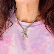 Love Lisa Mariano Crystal Italian Horn Cornicello Necklace Gold