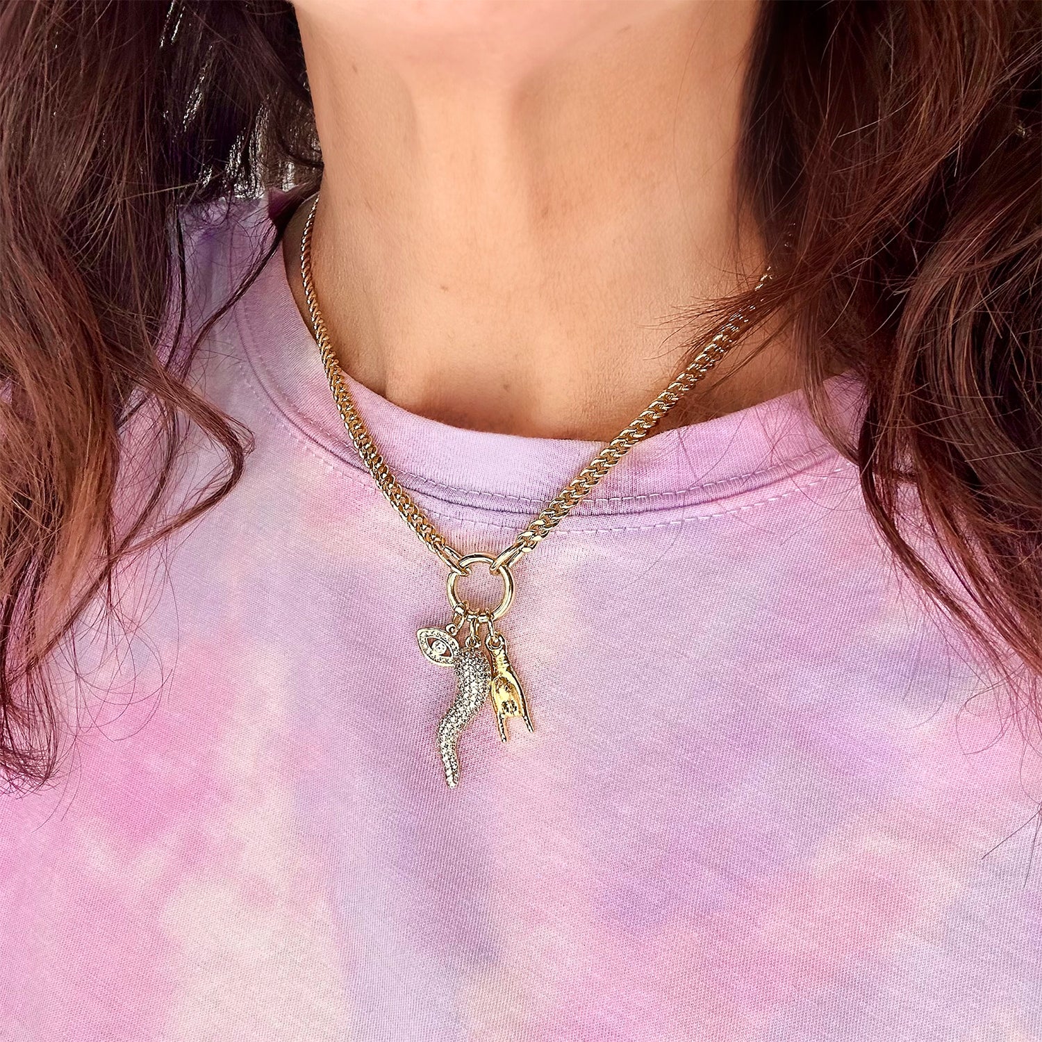 Love Lisa Mariano Crystal Italian Horn Cornicello Necklace Gold