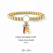 Mariano Italian horn bracelet gold beaded stretch bracelet with evil eye charm customer review I have not taken it off I love it so much