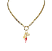 Love Lisa mariano italian horn charm worn on necklace gold red cornicello mano cornuta crystal eye charm