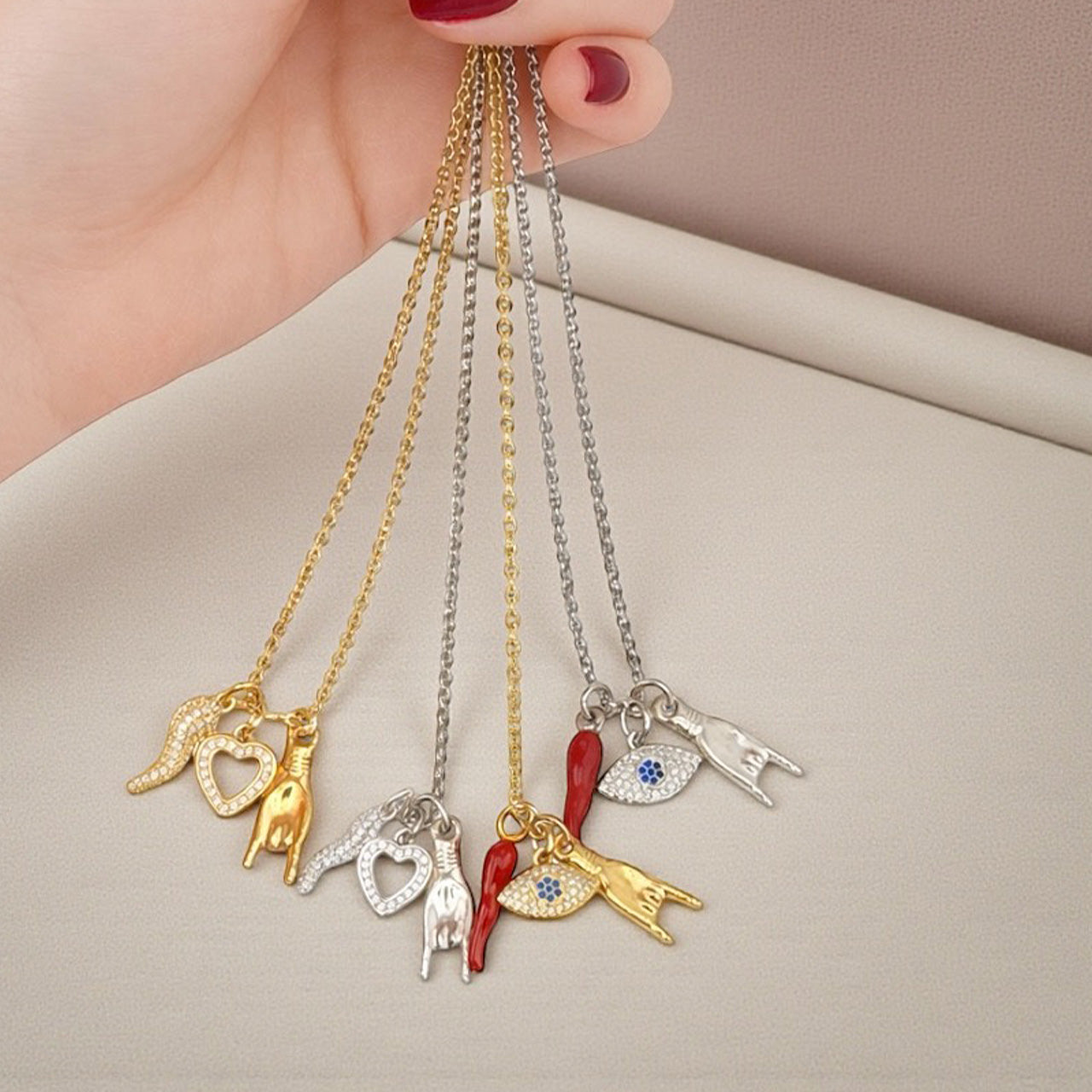 Love Lisa Mariano Italian horn delicate protection charm necklace red Italian horn evil eye mano charm protection necklace