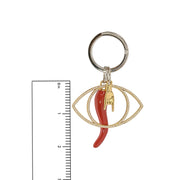 Love Lisa Mariano Italian Horn Evil Eye Keychain shown with size reference in gold and silver protection charm styles