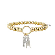 gold italian horn heart charm bracelet with silver pave horn pavé heart and mano cornuta on beaded stretch bracelet
