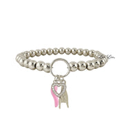 silver italian horn heart charm bracelet with pink enamel horn pavé heart and