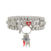 Love Lisa Mariano Italian protection charm bracelet stack in silver with heart horn hand and eye charms