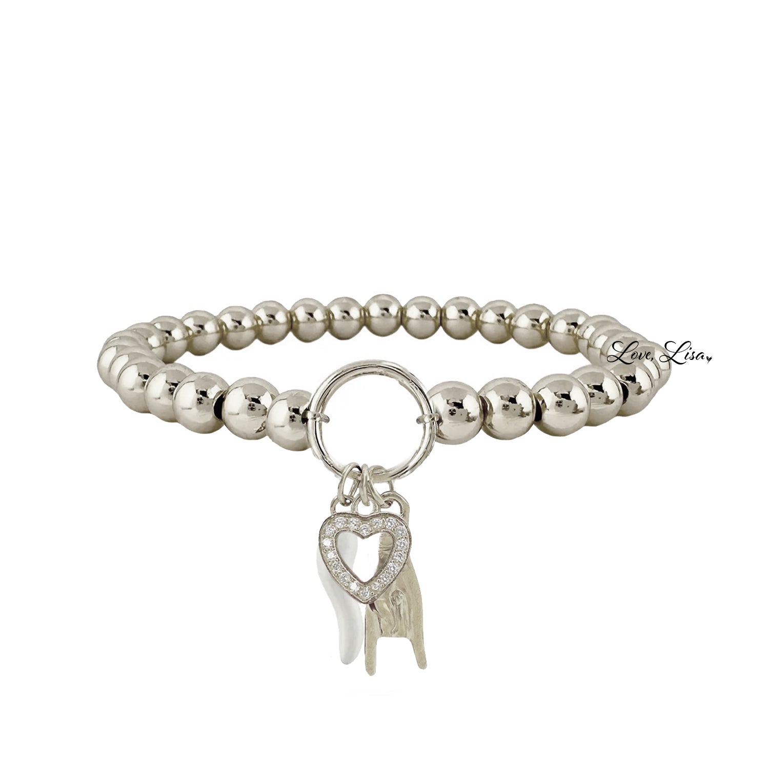 Mariano love protection bracelet silver with white Italian horn heart and hand charms