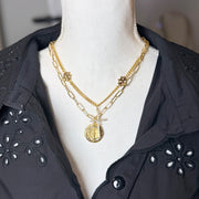 Love Lisa Martina Blessed Mother cross necklace layered gold tone faith jewelry