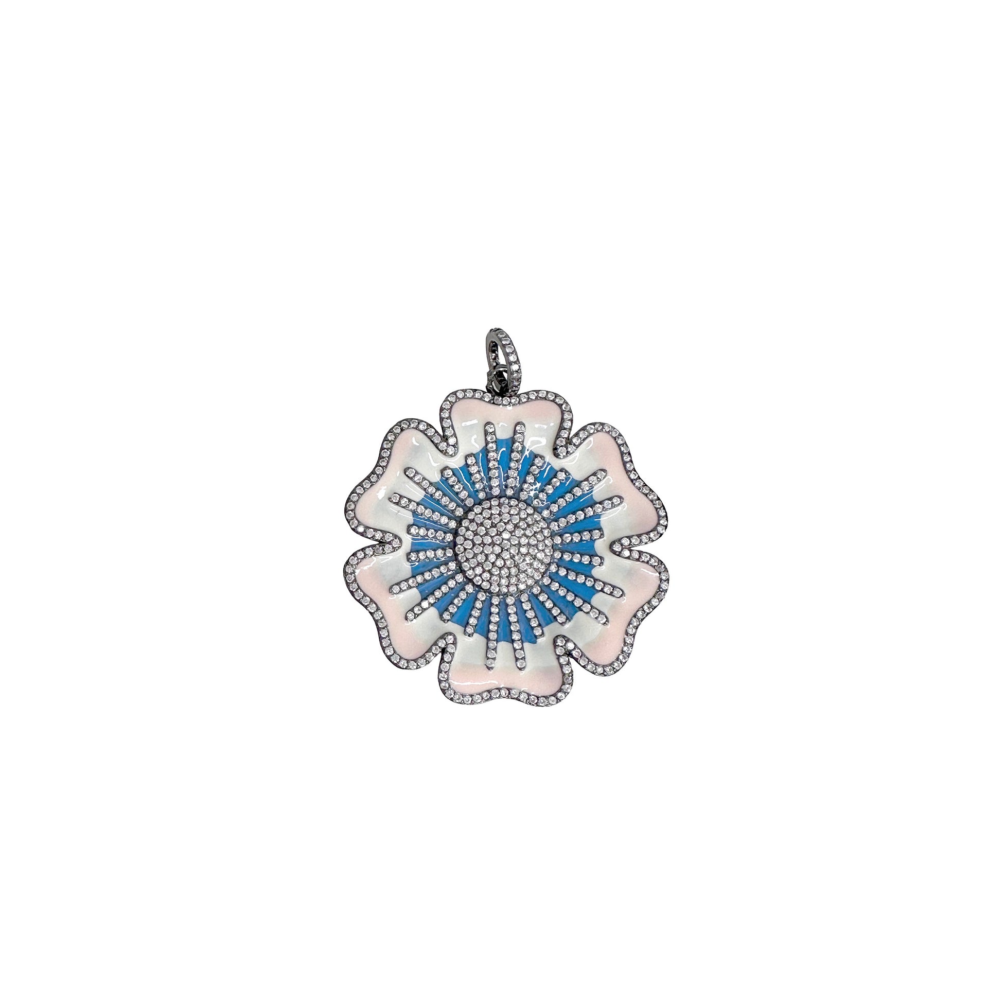 Martina Flower Charm in silver with light blue and white enamel petals and pavé stones