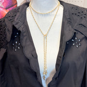 Love Lisa mary cross rosary lariat necklace wrapped style showing double wrap look 