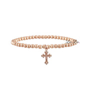 mary diamond cross bracelet rose gold version closeup of 4mm beaded design love lisa