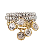 love lisa mary stack of 5 religious prayer bracelets silver bead catholic medal charm stack