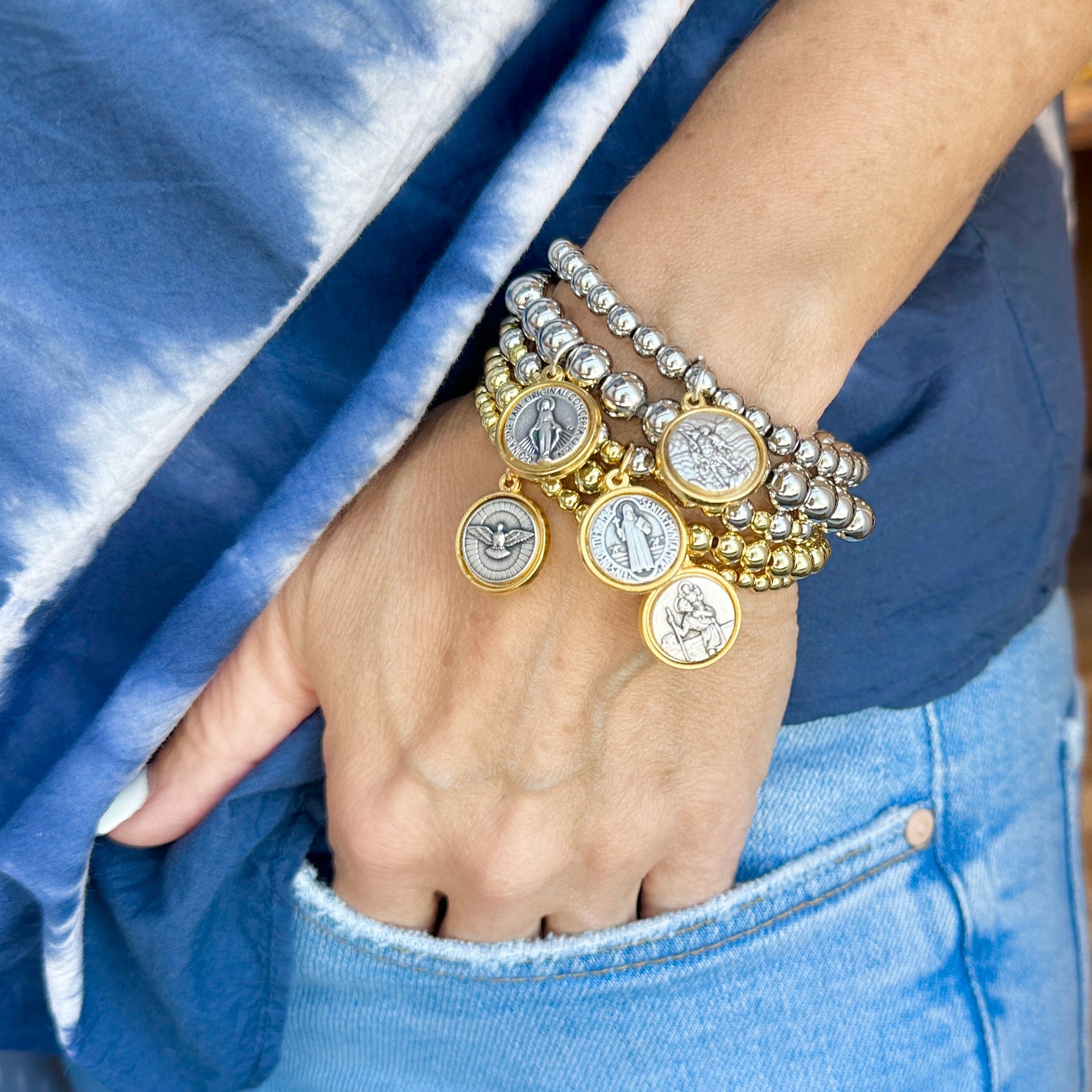 love lisa mary stack of 5 religious prayer bracelets layered faith jewelry styling