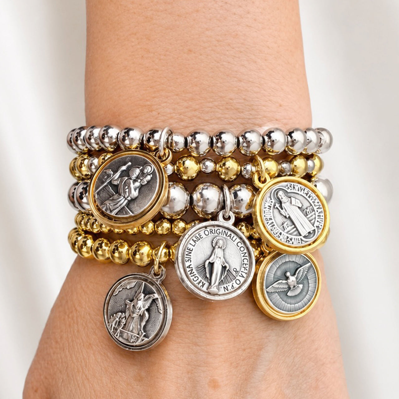 Mary Stack of 5 Religious Prayer Bracelets