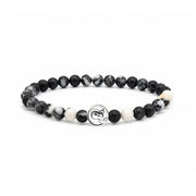 Matteo Men’s Padre Pio Gemstone Bracelet in Black & White Jasper with silver-tone Padre Pio medal