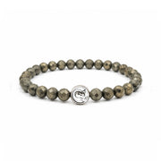 Matteo Men’s Padre Pio Gemstone Bracelet in Pyrite with genuine gemstone beads and silver-tone Padre Pio medal