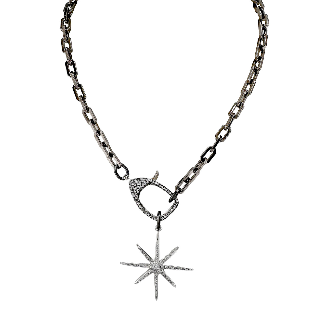 Love Lisa Matty North Star Necklace in gunmetal with CZ clasp