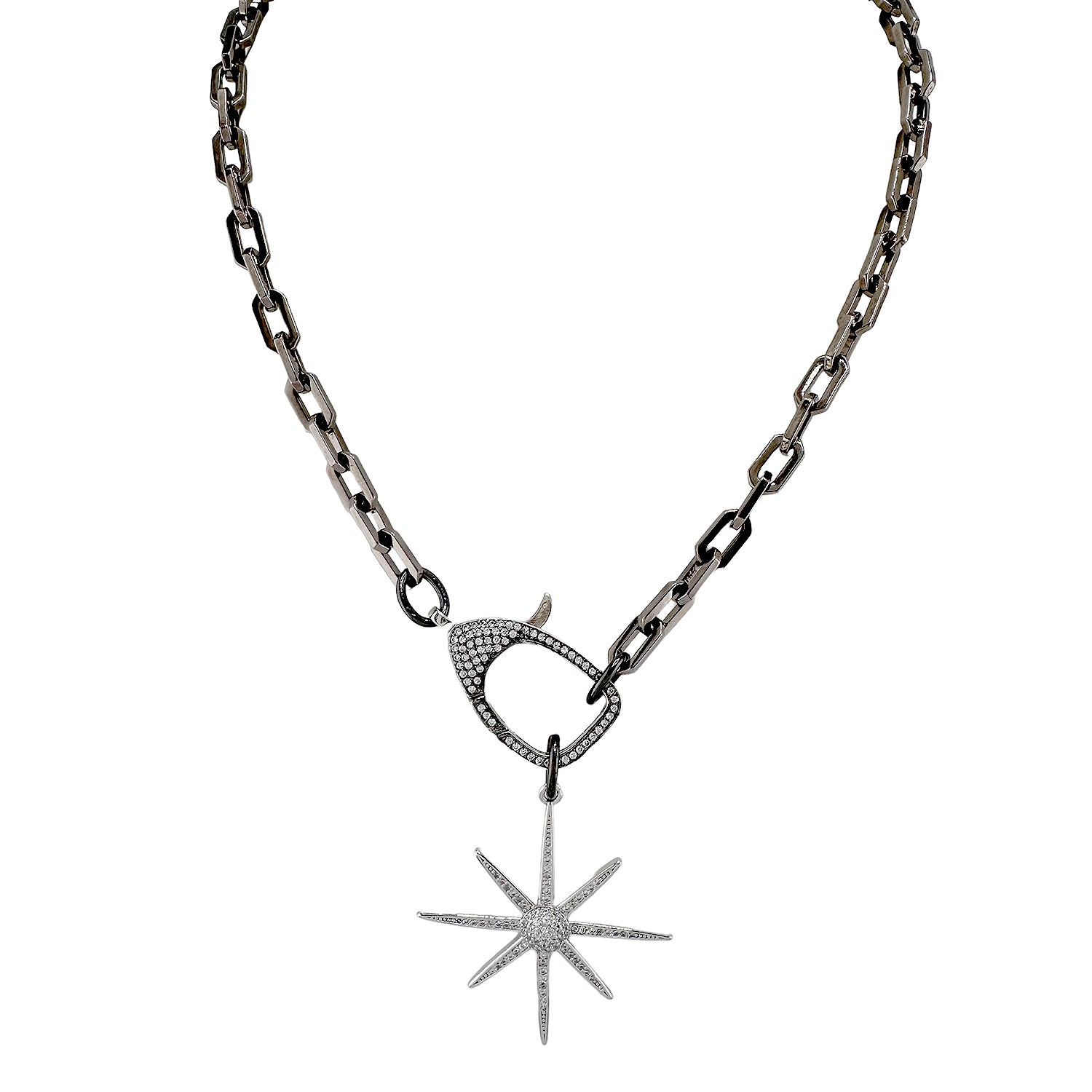 Love Lisa Matty North Star Necklace in gunmetal with CZ clasp