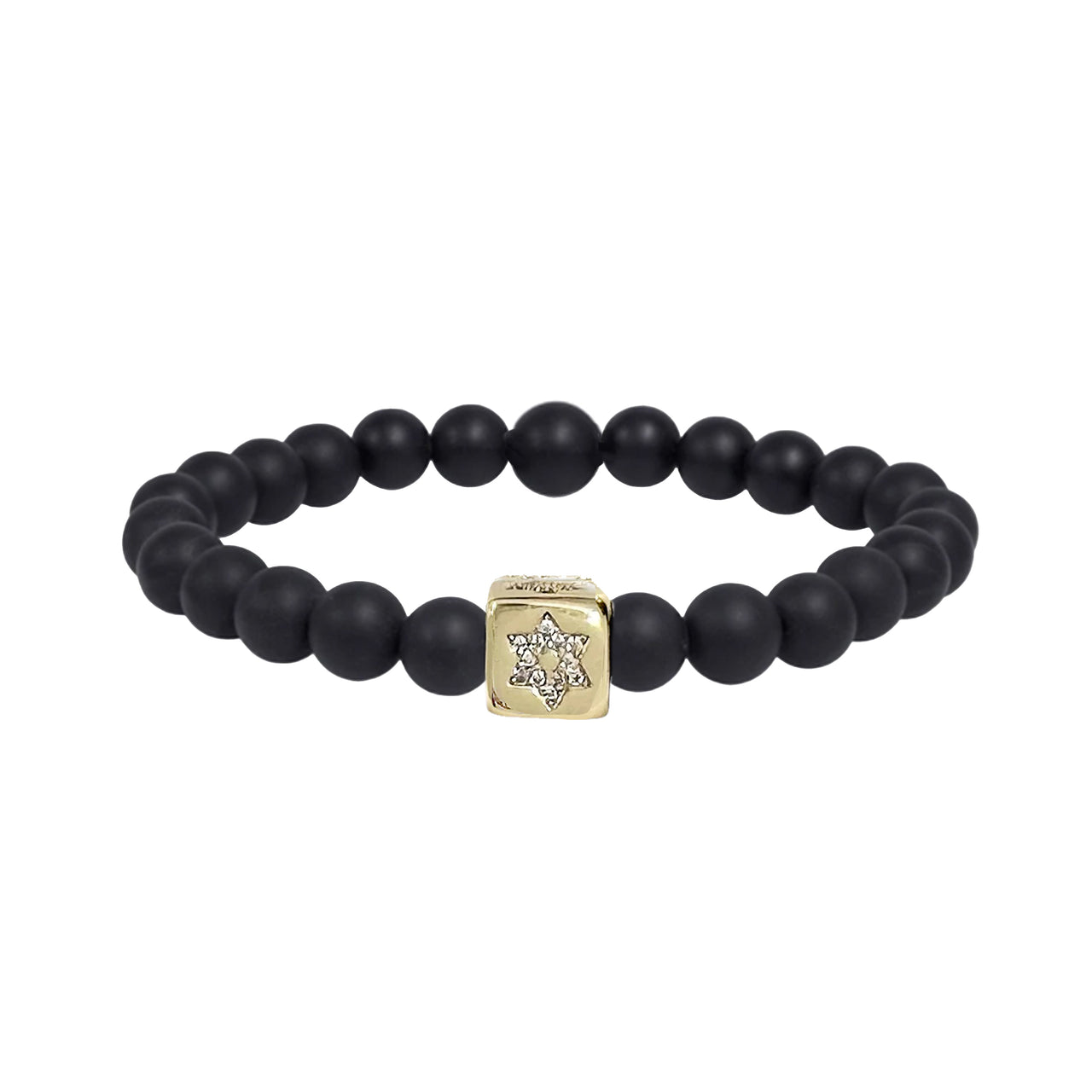 Men's black onyx bracelet with gold Star of David charm