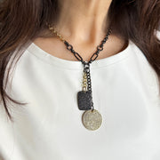 ove Lisa gold black dog tag disc pendant necklace layered everyday statement necklace gift for her