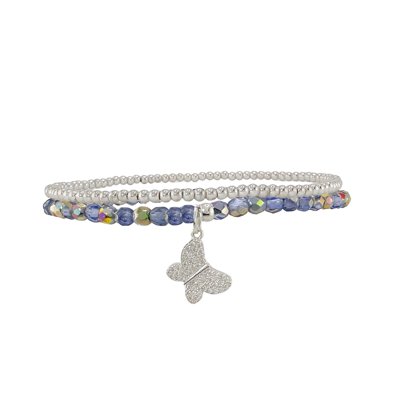 Love Lisa Meagan Butterfly Anklet Set in blue and silver tone with dainty charm