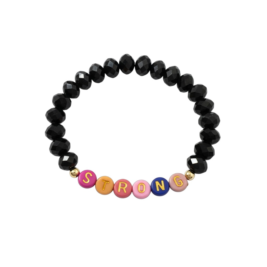 black personalized colorful bracelet with gold letter charms