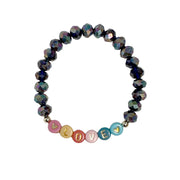 Colorful beaded bracelet with gold letter charms customizable for any word or name