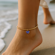 Love Lisa gold beaded heart eye anklet royal blue summer anklet beach jewelry
