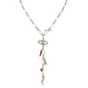 Love Lisa Italian charm Y necklace in silver with evil eye pendant and Italian horn charm drop