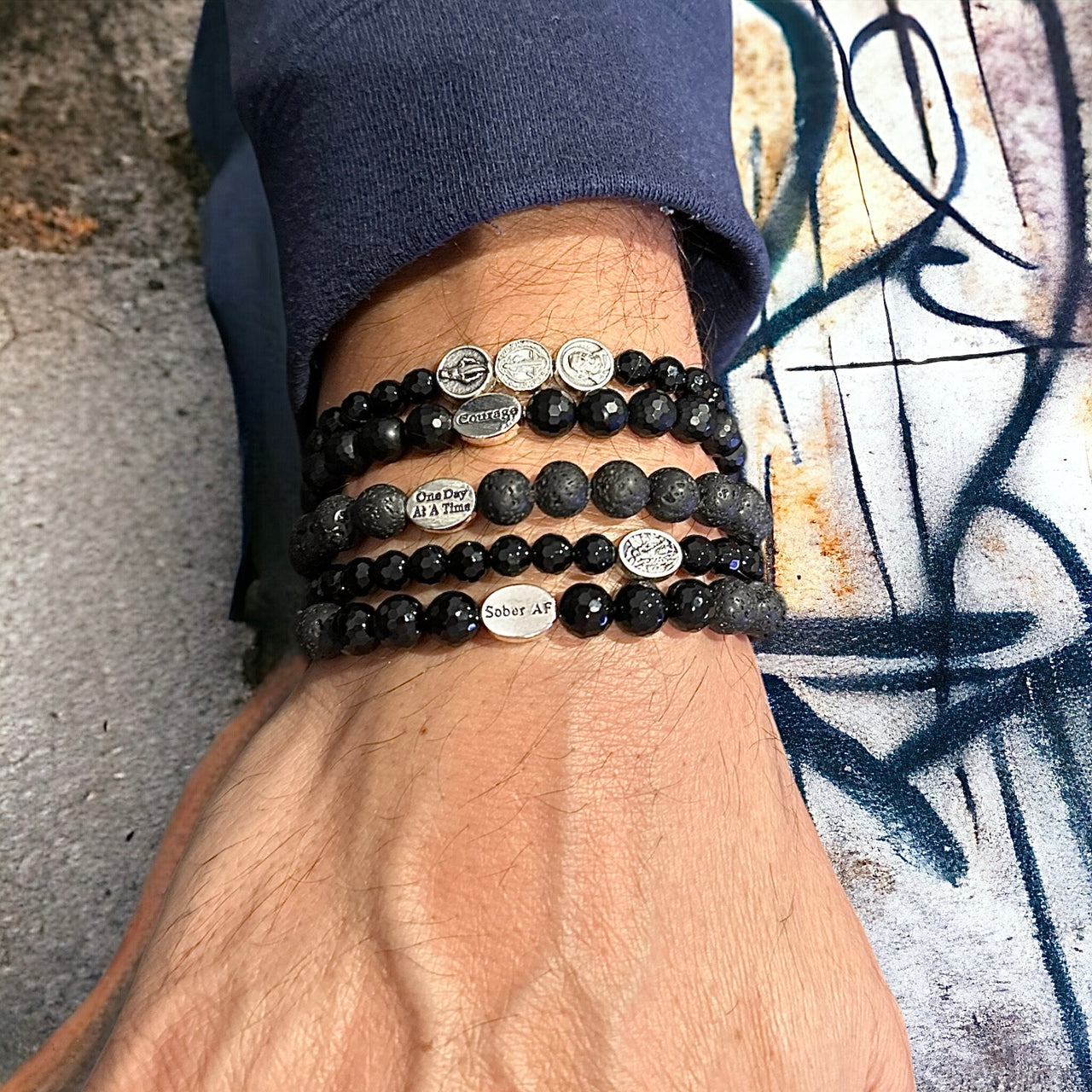 Mens sober stack of bracelets from love lisa