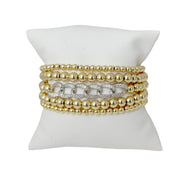 Mia Diamond Link Bracelet in gold beaded with  silver links with 6mm beads and crystal links 