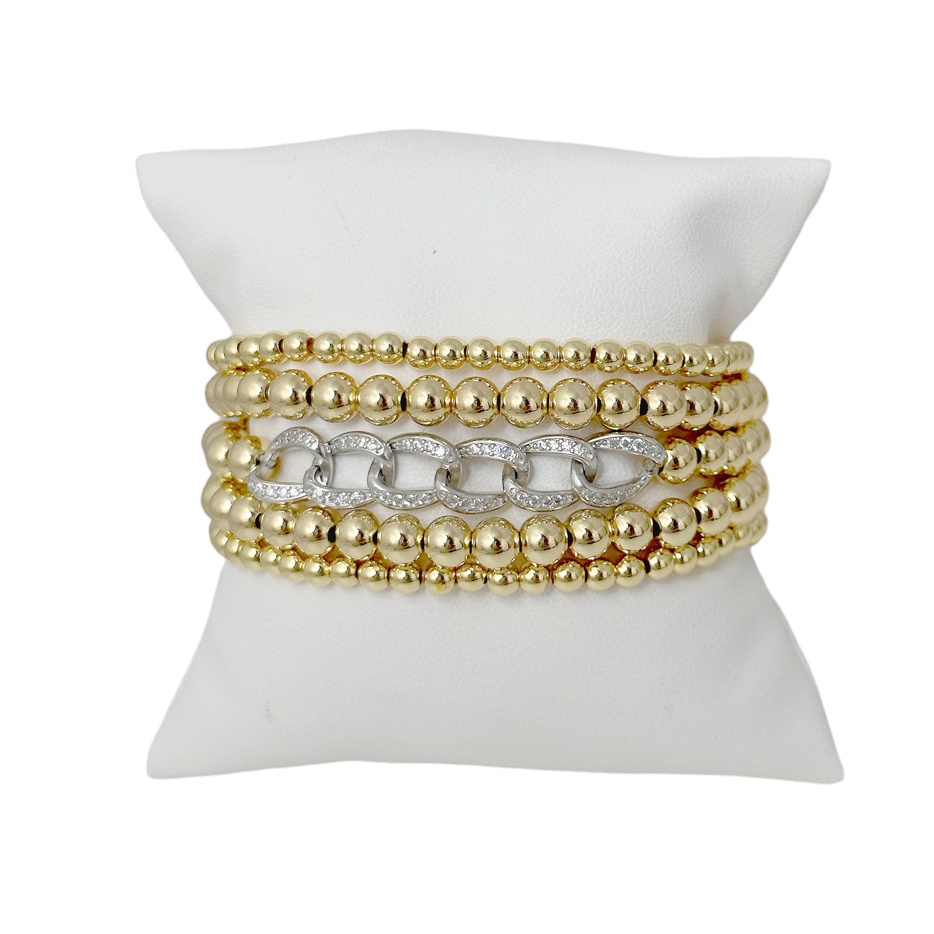 Mia Diamond Link Bracelet in gold beaded with  silver links with 6mm beads and crystal links 