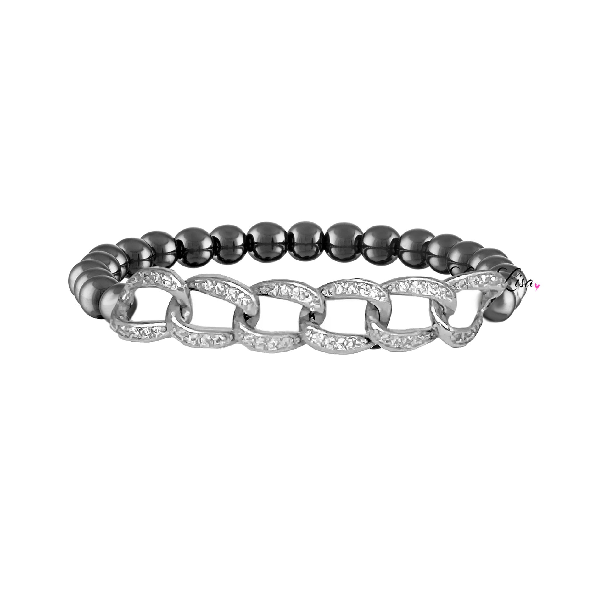 Love Lisa Mia Diamond Link gunmetal crystal link beaded bracelet dark metallic jewelry