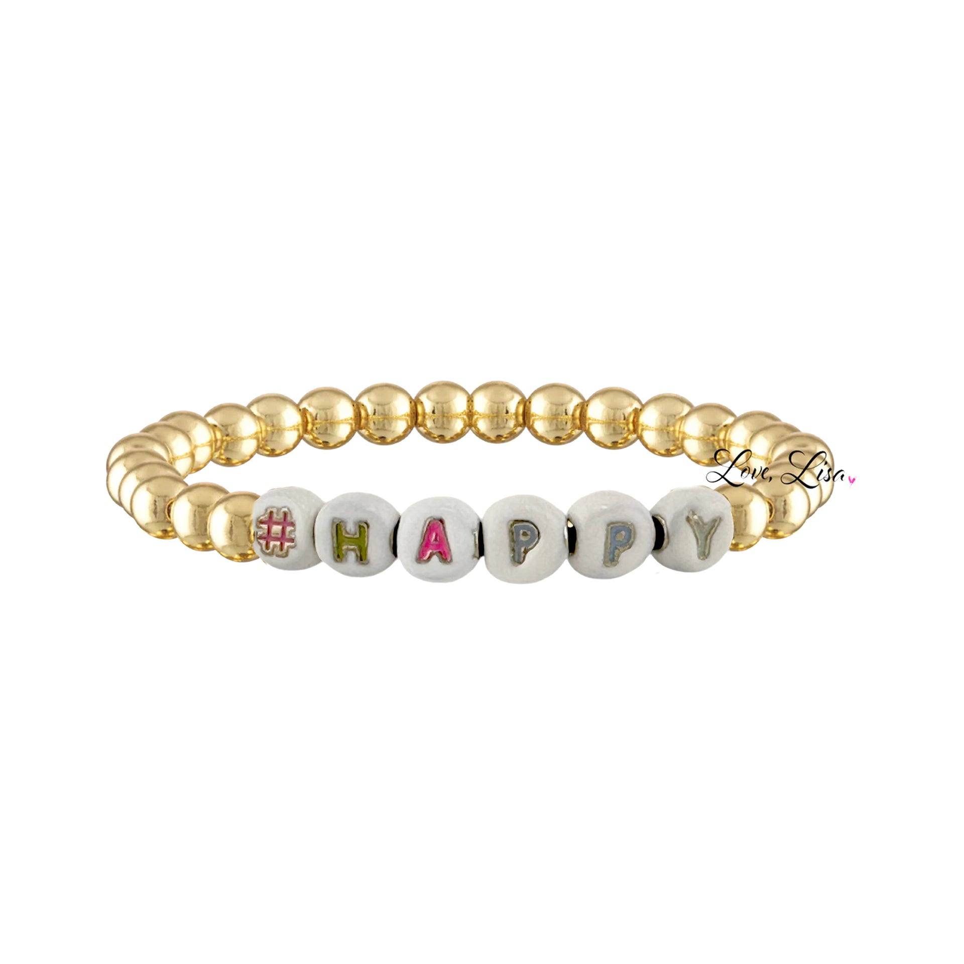 Love Lisa Mia Personalized Enamel Letter Bead Bracelet gold beaded custom name jewelry