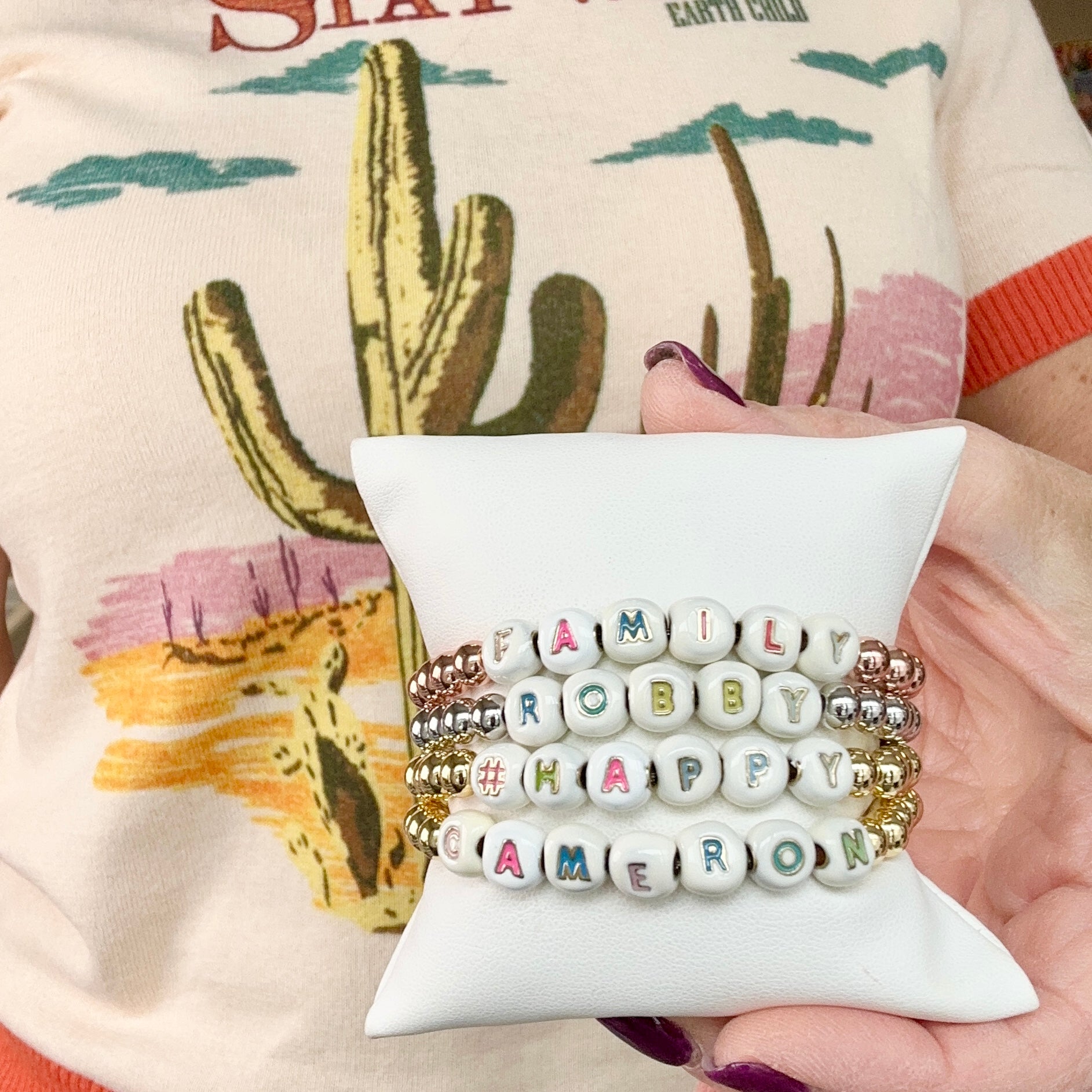 Love Lisa Mia Personalized Enamel Letter Bead Bracelet lifestyle custom beaded jewelry gift