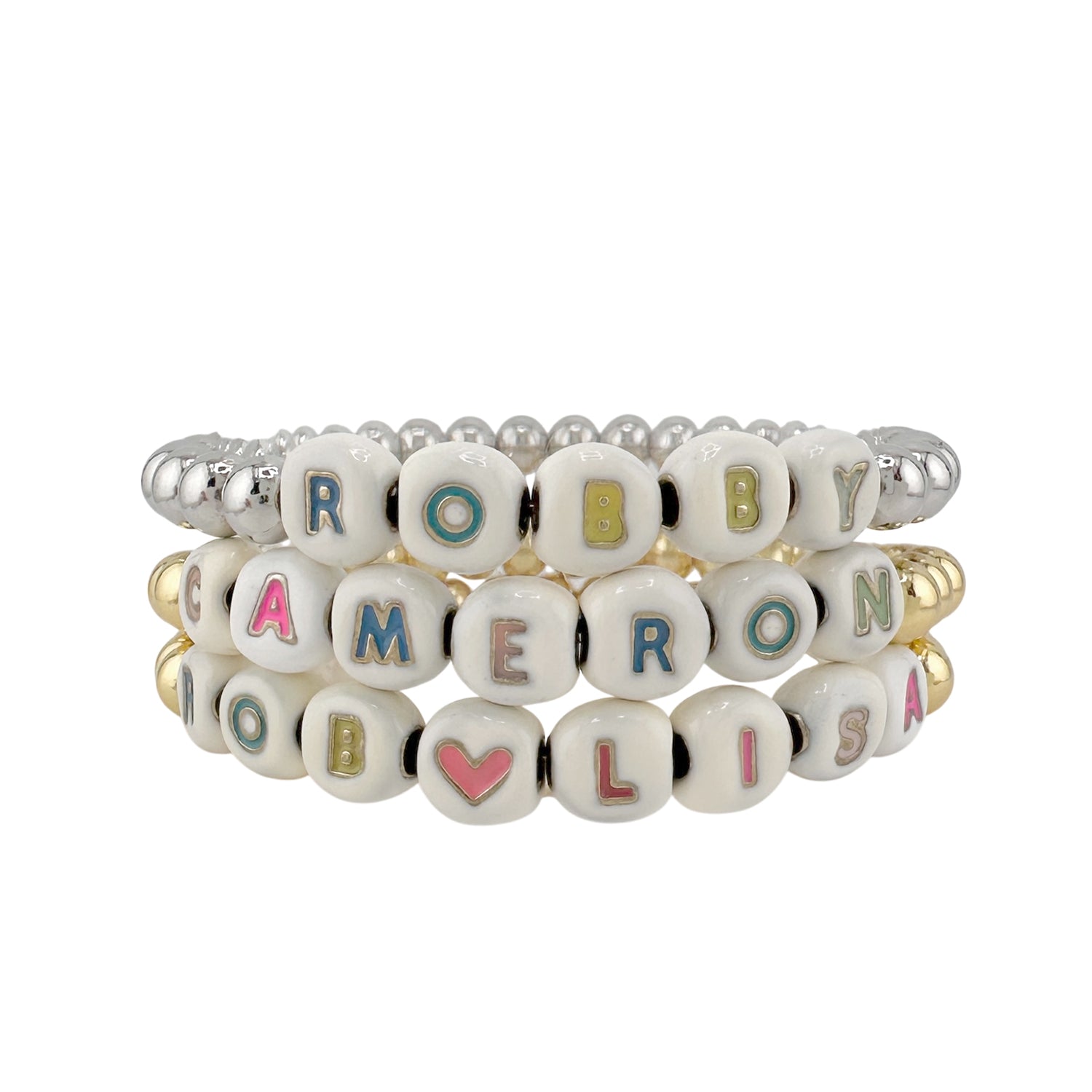 Love Lisa Mia Personalized Enamel Letter Bead Bracelet silver custom name beads stack