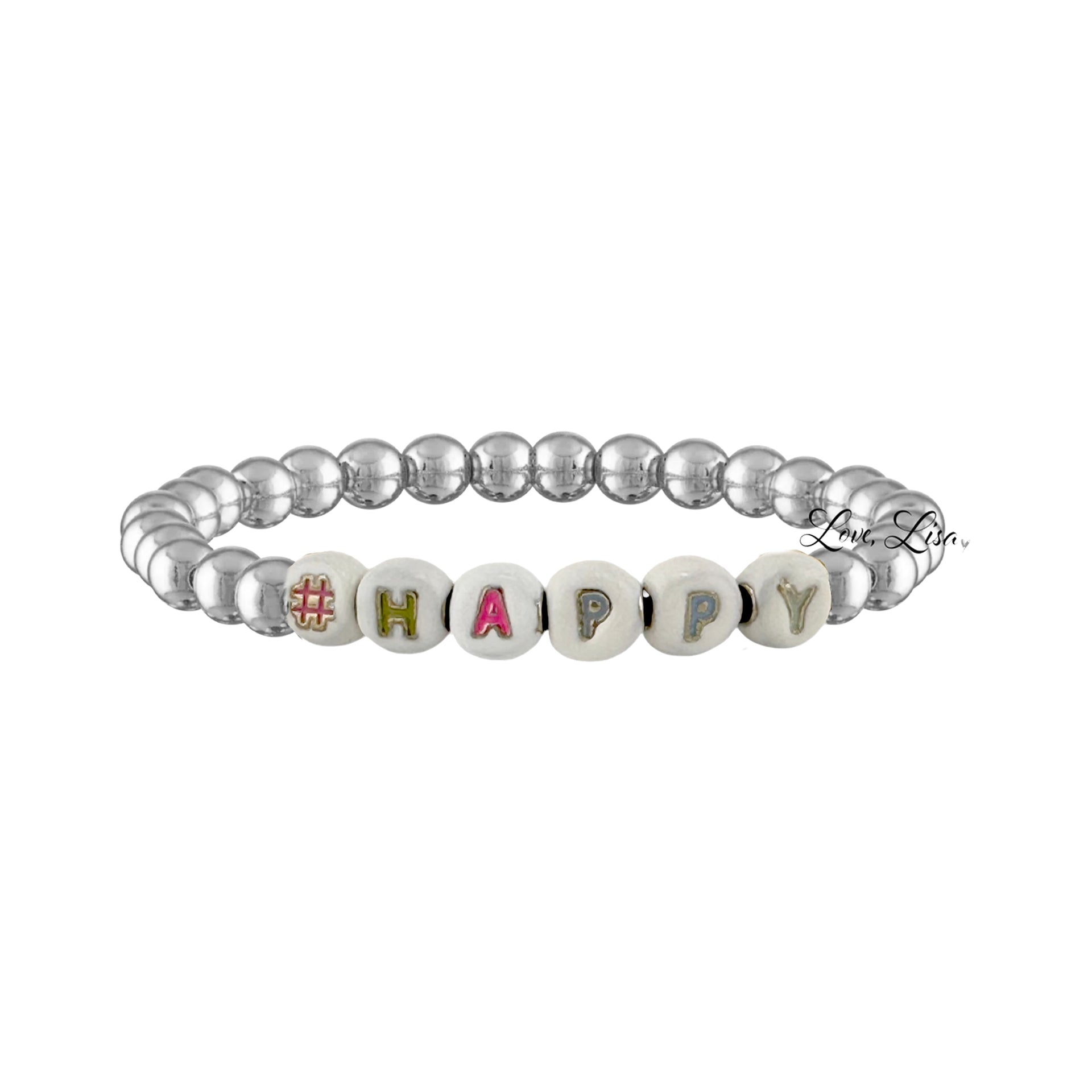 Love Lisa Mia Personalized Enamel Letter Bead Bracelet silver beaded custom jewelry