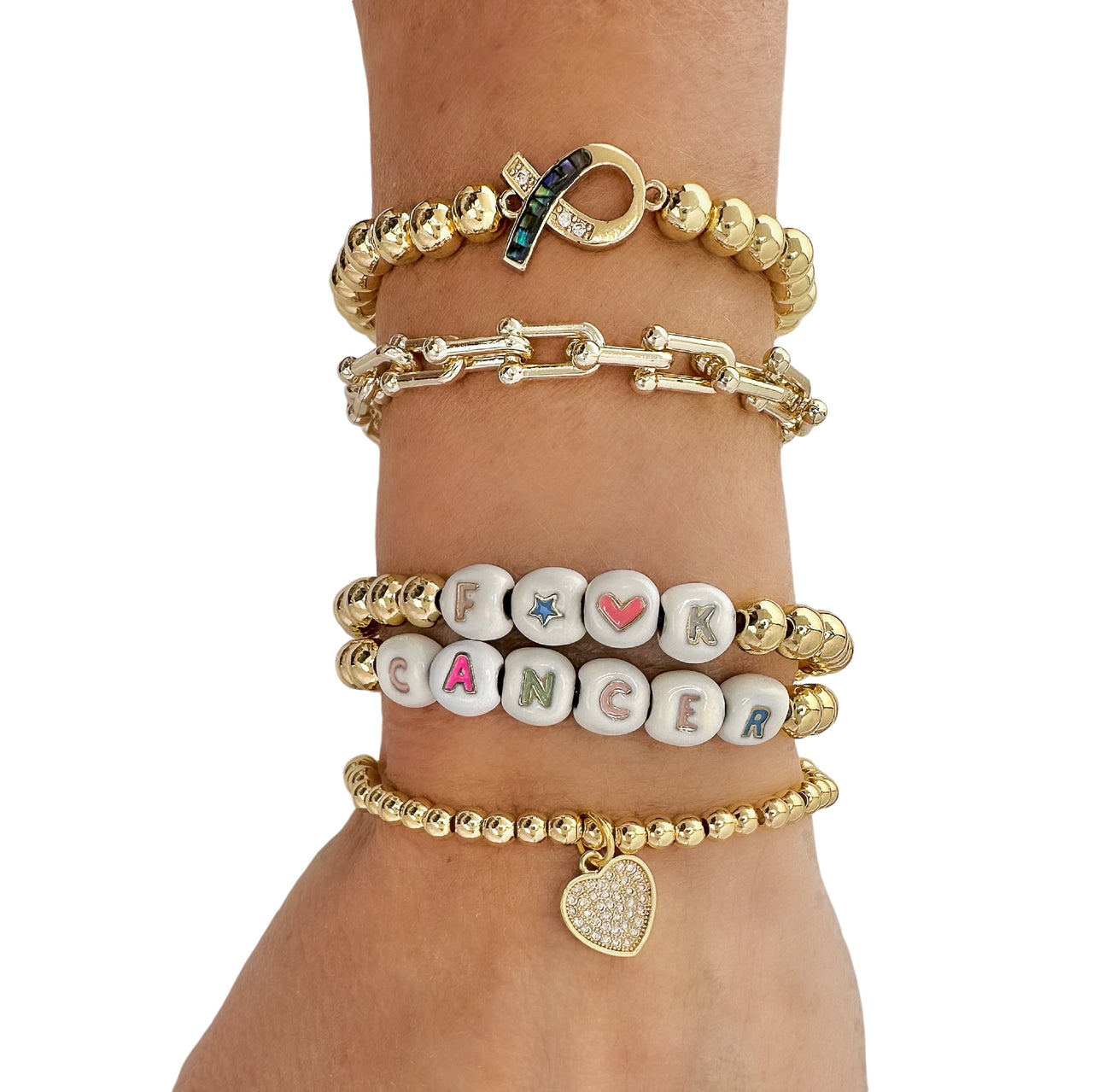 Love Lisa Mila Magnetic Link Bracelet gold stacked jewelry magnetic clasp bracelet fuck cancer