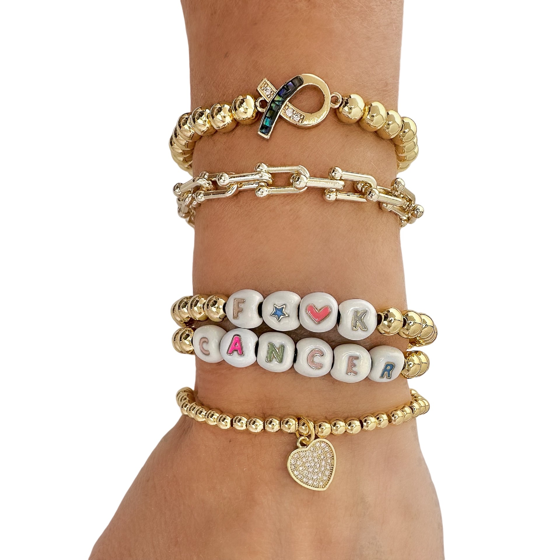 Love Lisa Mila Magnetic Link Bracelet gold stacked jewelry magnetic clasp bracelet fuck cancer