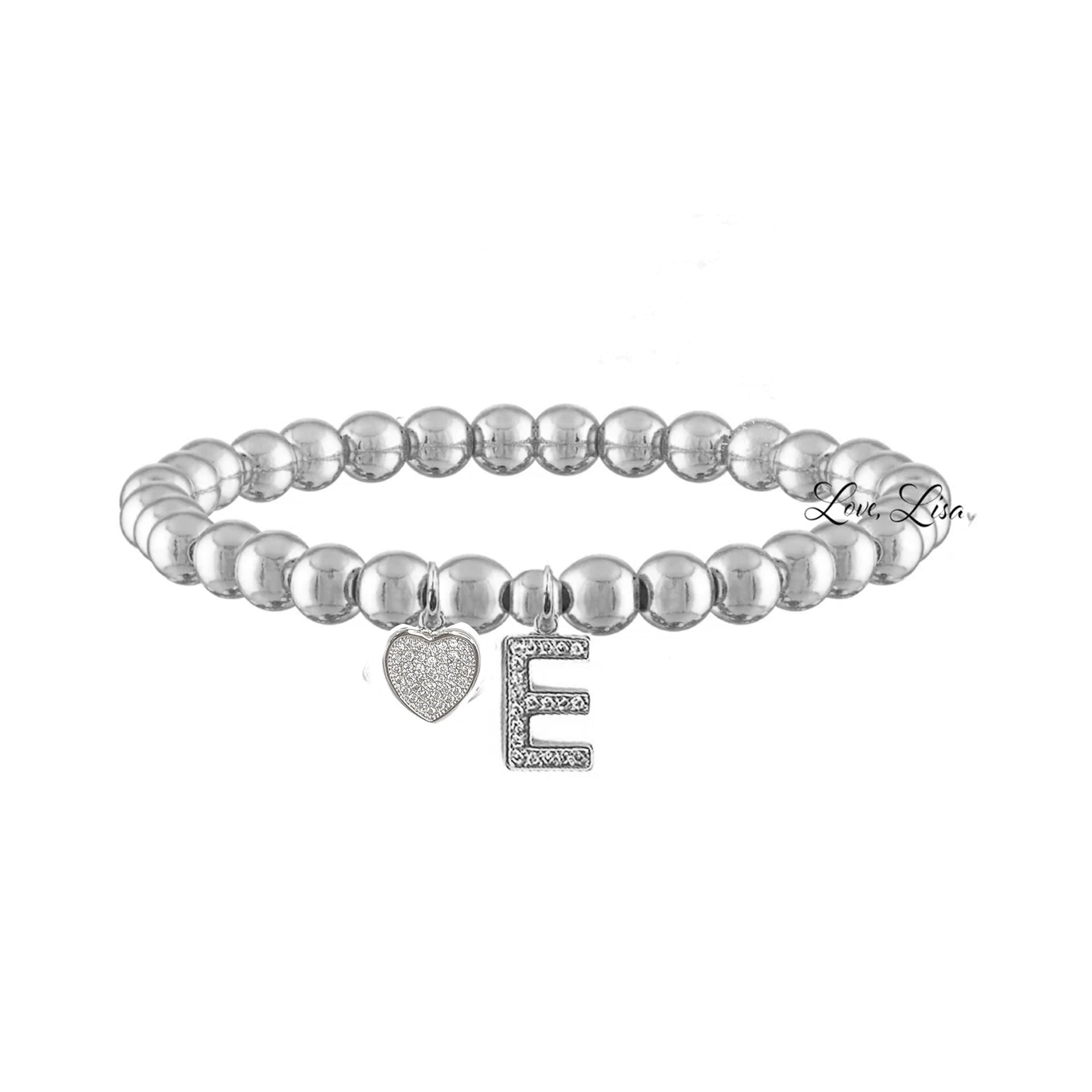 Love Lisa Milania personalized initial bracelet in silver with pavé letter charm