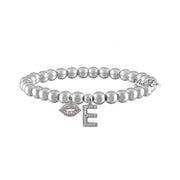 Love Lisa Milania personalized initial bracelet in silver with pavé letter charm and lip charm