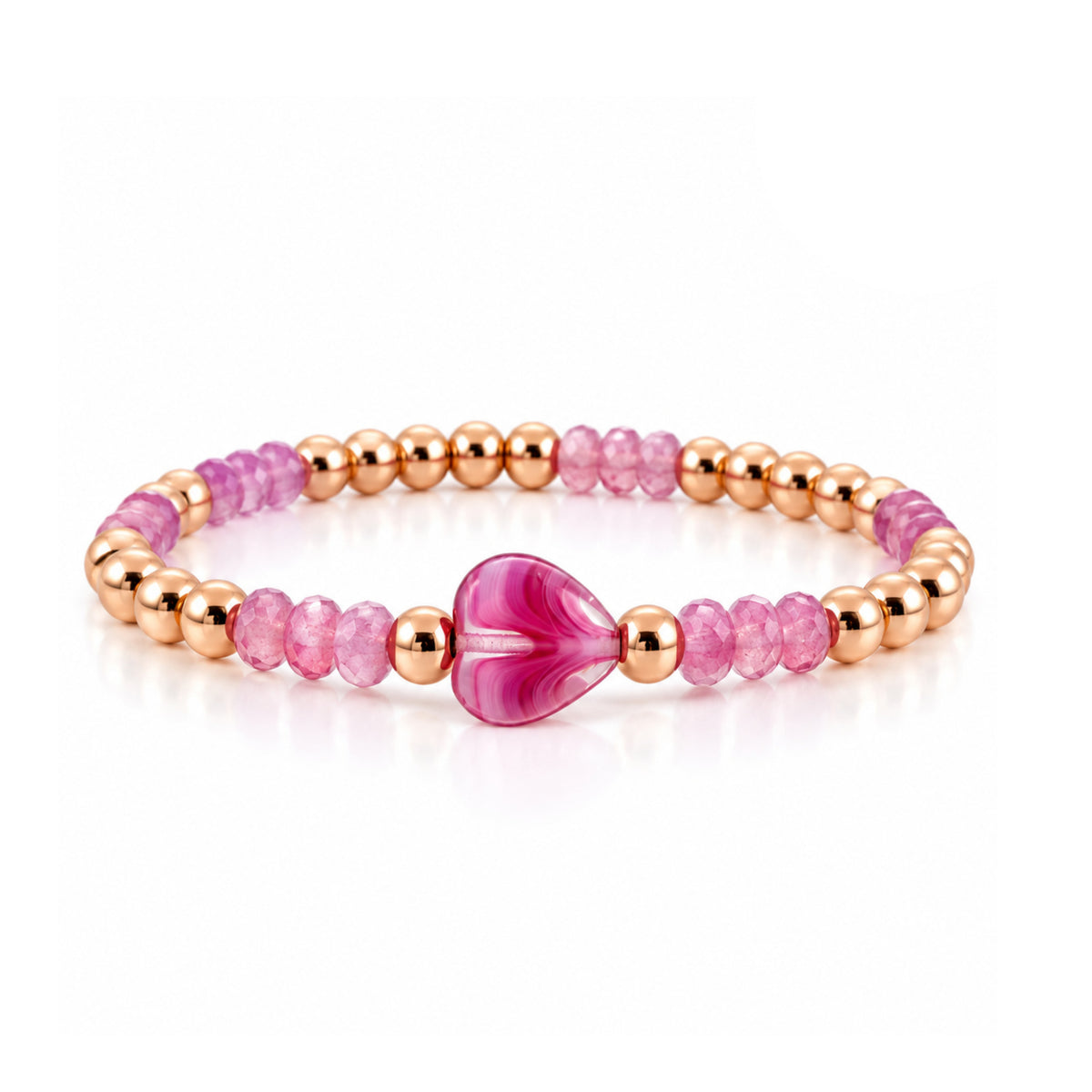  Love Lisa Mini Worry Stone Harper Luxe Breast Cancer Awareness Bracelet with Raspberry Sheer crystal beads, rose-gold tone beads, and mini heart worry stone