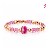 Love Lisa Mini Worry Stone Harper Luxe Breast Cancer Awareness Bracelet with Raspberry Sheer crystal beads, rose-gold tone beads, and mini heart worry stone