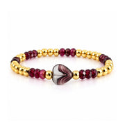 Love Lisa Mini Worry Stone Harper Luxe Crystal Rhythm Bracelet in Burgundy with burgundy faceted crystal beads, polished gold beads, and striped mini heart worry stone