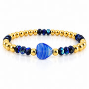 Mini Worry Stone Harper Luxe Crystal Rhythm Bracelet in Navy Glow with blue crystal beads, polished gold beads, and blue mini heart worry stone