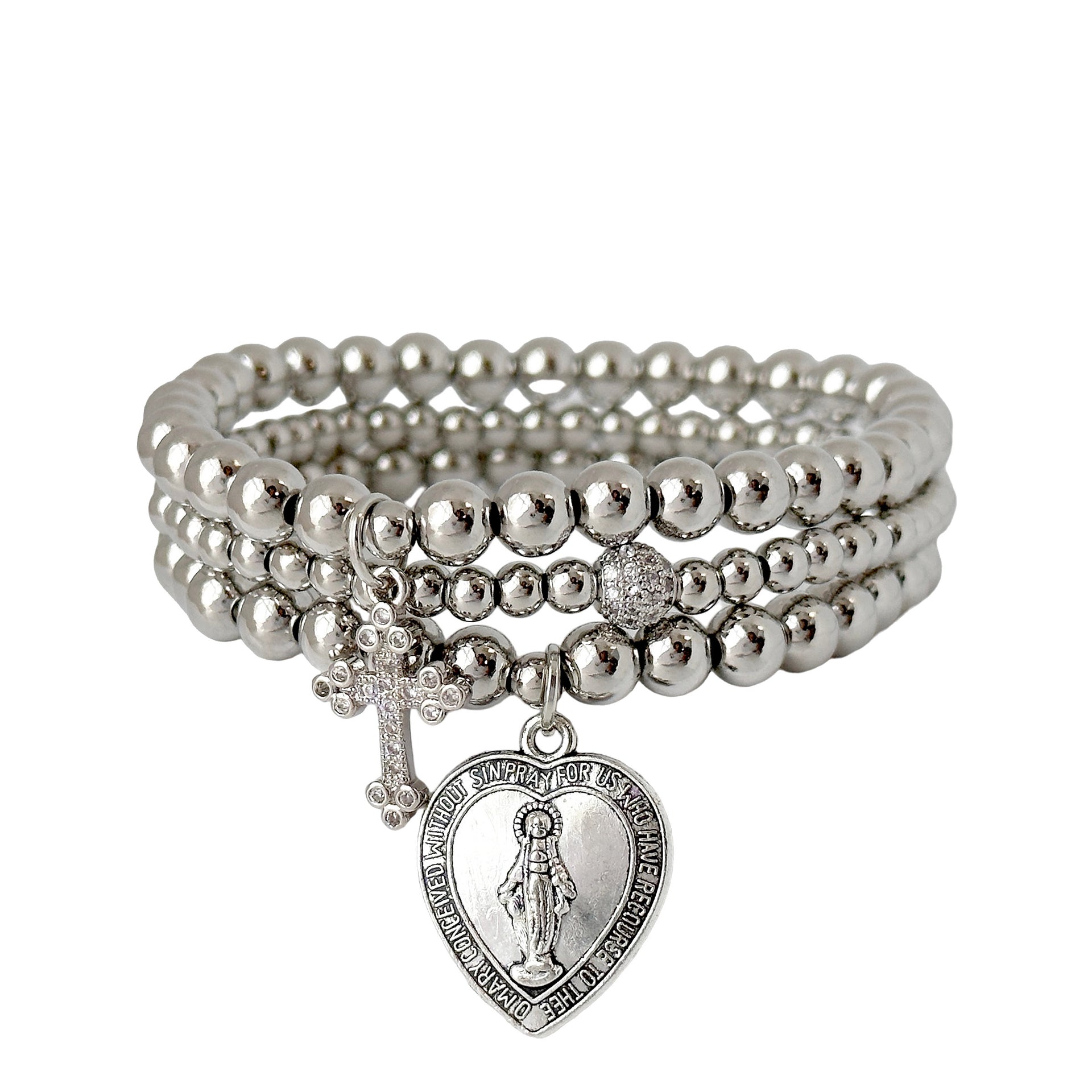 The Miraculous Collection Two silver bracelets by Love Lisa with Miraculous Mary charm