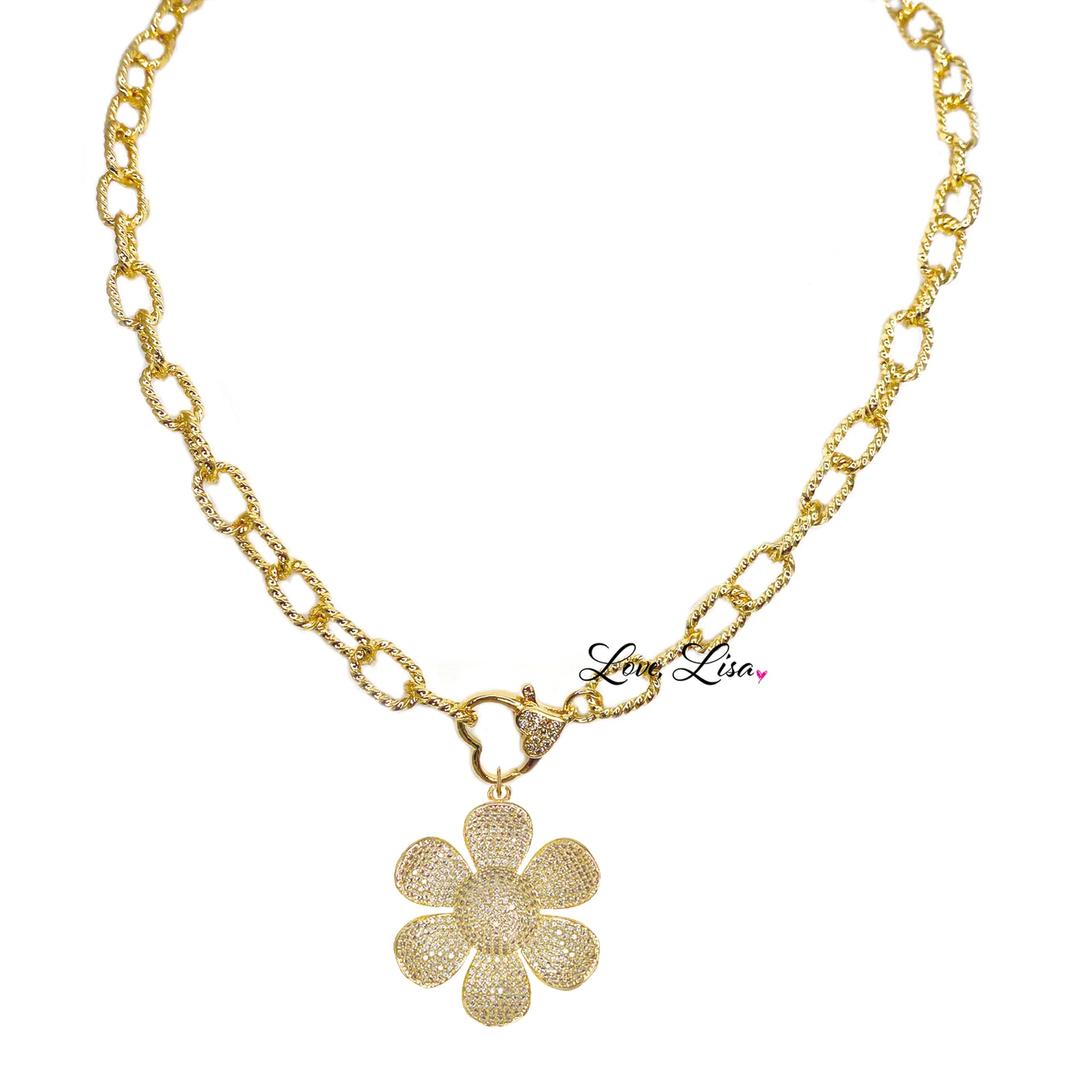 gold flower charm necklace floral pendant jewelry