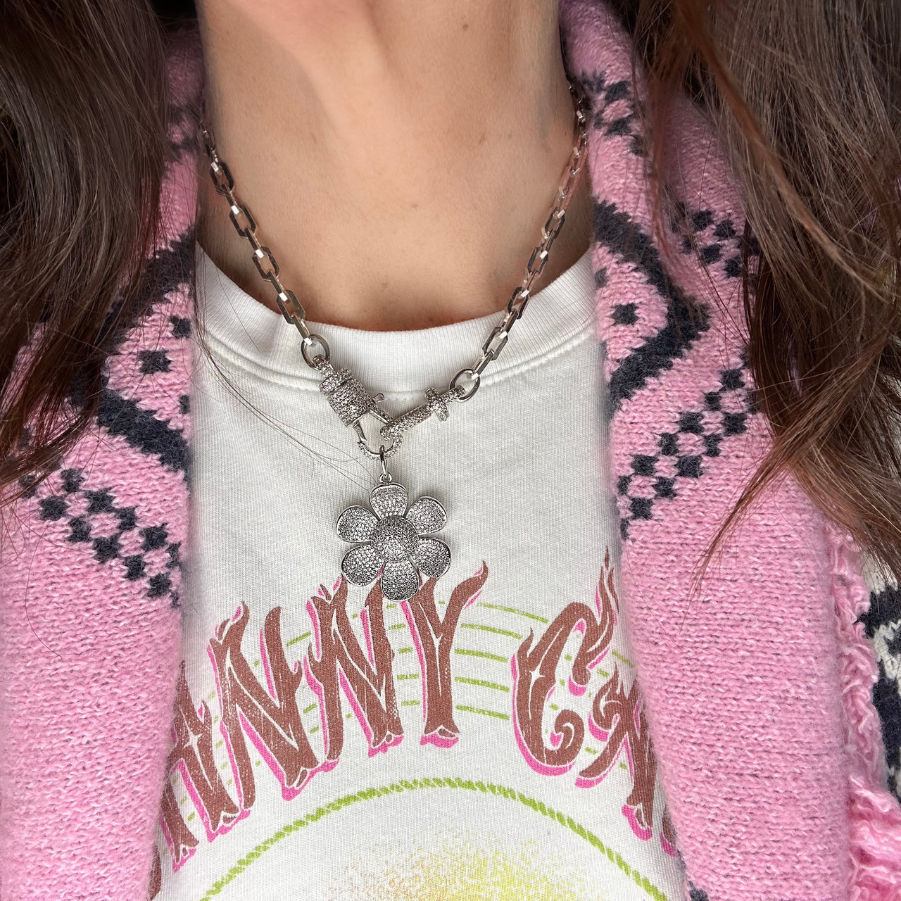 Love Lisa Miranda 3D Flower Charm layered necklace floral jewelry