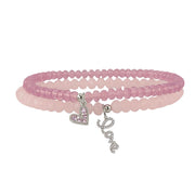 Miranda Heart Love ankle bracelet set pink beaded stretch anklets with heart charm detail and script pave love charm