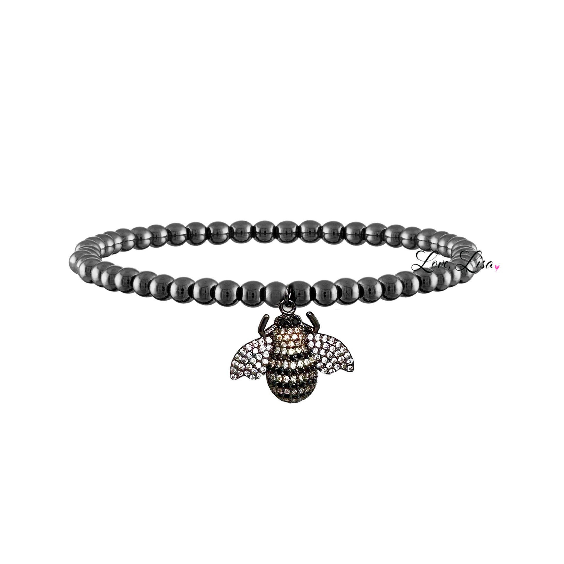molly bee bracelet gunmetal beads with black bee charm love lisa