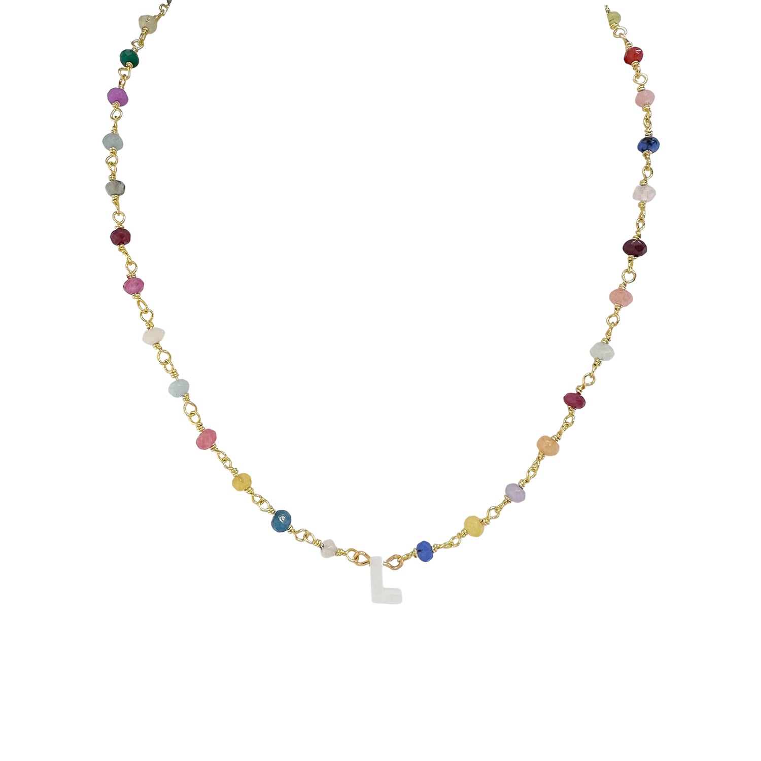 Love Lisa Molly Pearl Initial Personalized Necklace Rainbow